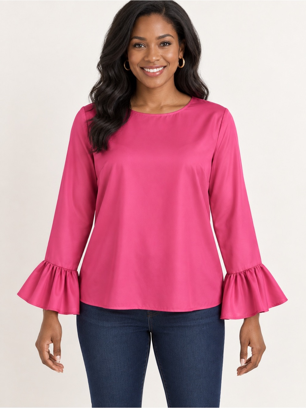 J. Crew Fuchsia Ruffle Sleeve Long-Sleeve Top